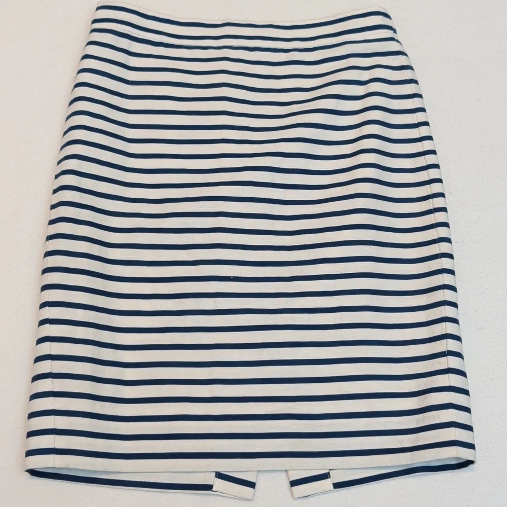 J. Crew Navy & White Striped Pencil Skirt NWOT Size 0